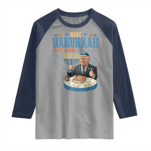 Funny Jewish Holiday Raglan Shirt Make Hanukkah Great Again Ugly Gift TS12 Sport Gray Navy Print Your Wear