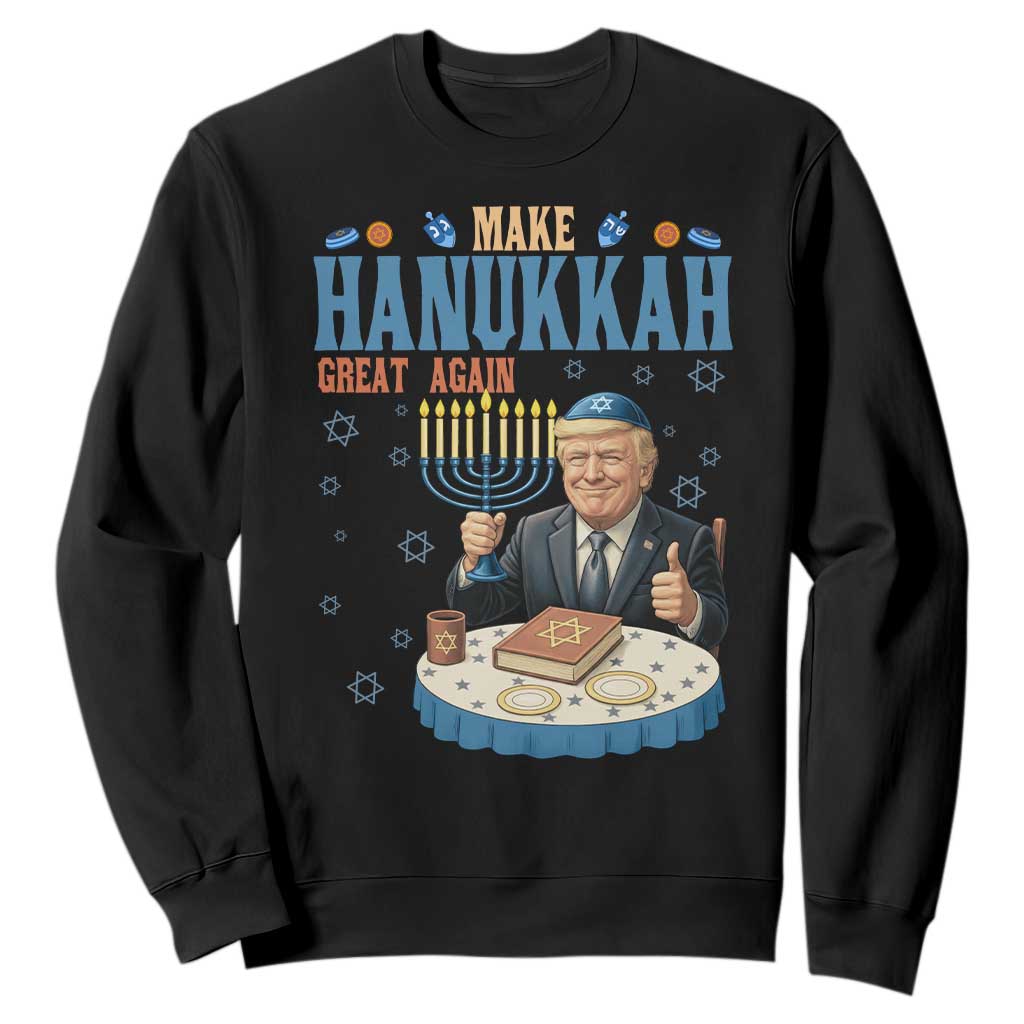 Funny Jewish Holiday Sweatshirt Make Hanukkah Great Again Ugly Gift TS12 Black Print Your Wear