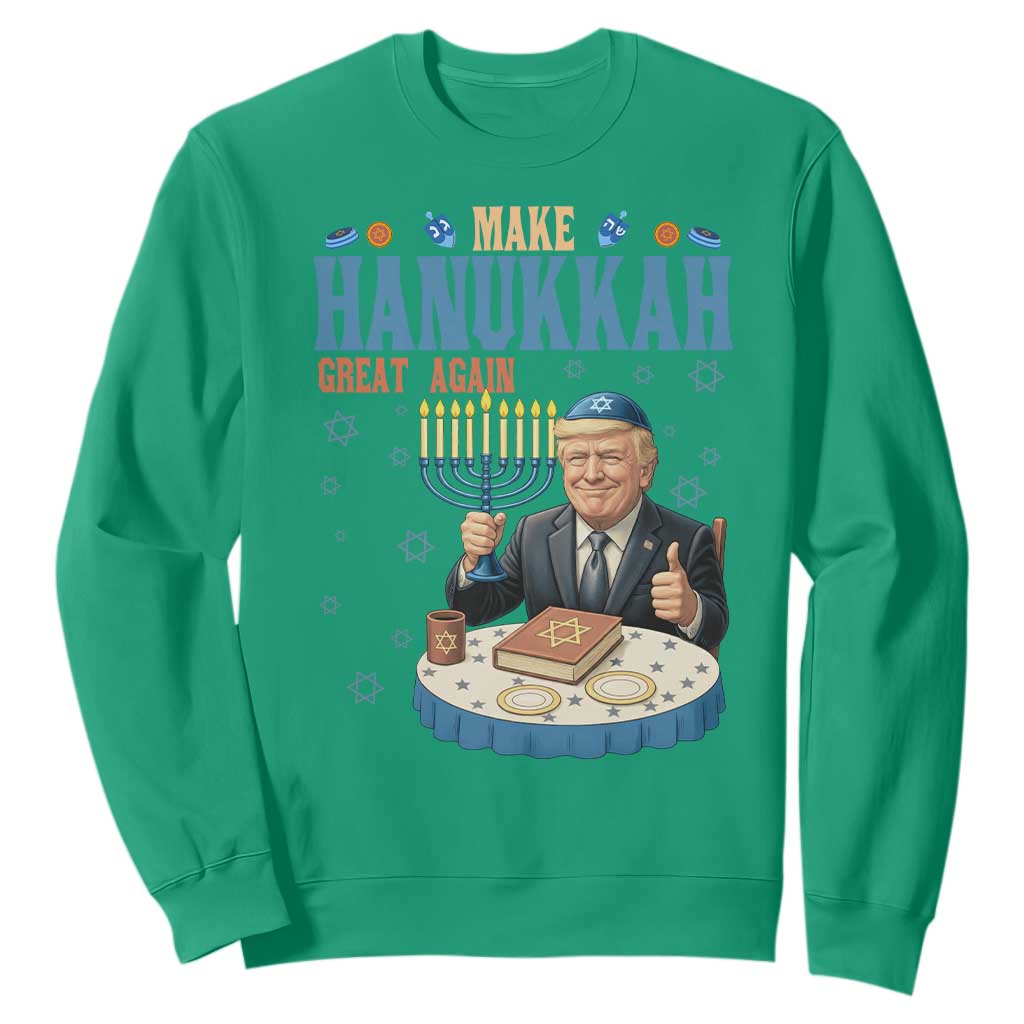 Funny Jewish Holiday Sweatshirt Make Hanukkah Great Again Ugly Gift TS12 Irish Green Print Your Wear