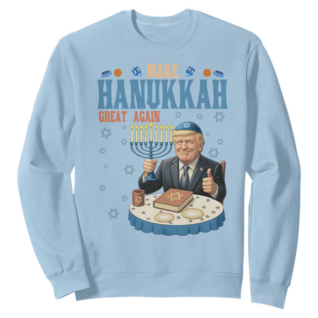 Funny Jewish Holiday Sweatshirt Make Hanukkah Great Again Ugly Gift TS12 Light Blue Print Your Wear