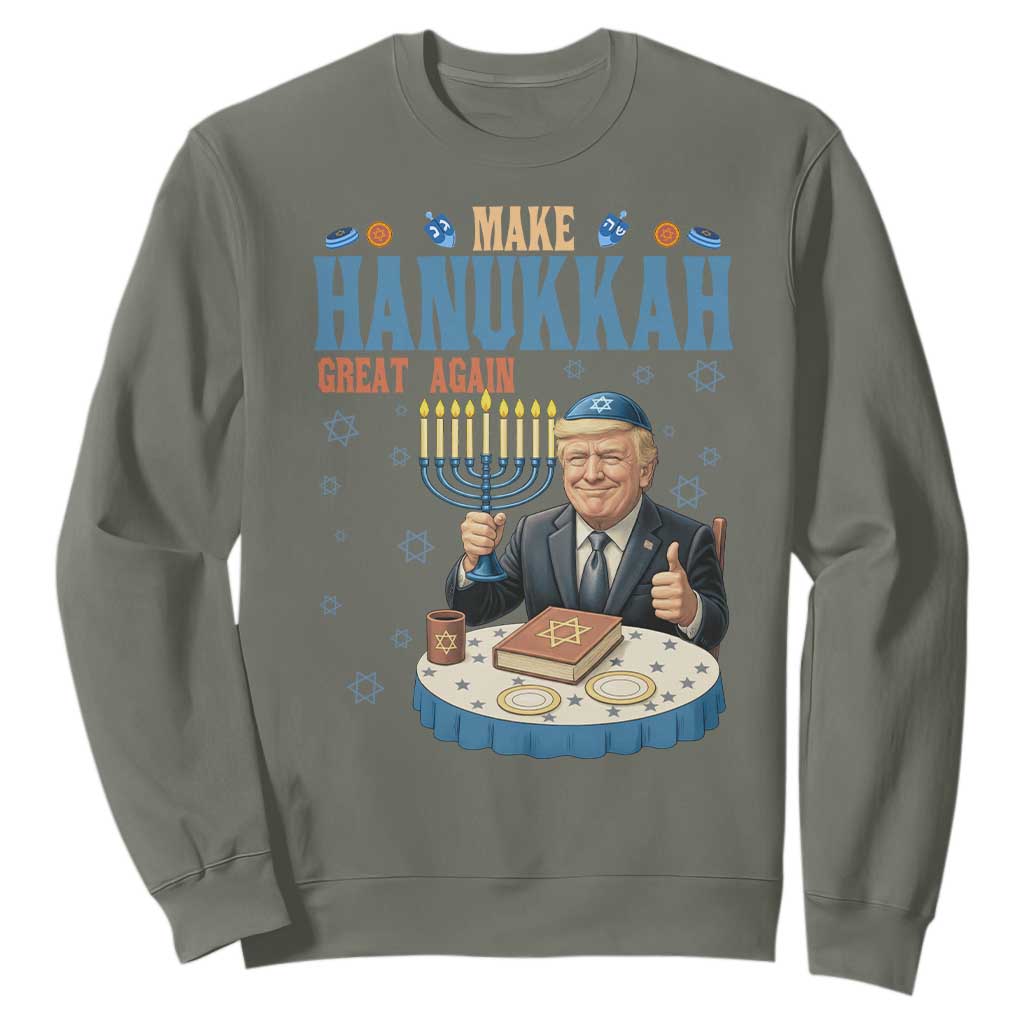 Funny Jewish Holiday Sweatshirt Make Hanukkah Great Again Ugly Gift TS12 Military Green Print Your Wear