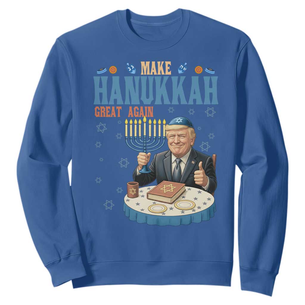 Funny Jewish Holiday Sweatshirt Make Hanukkah Great Again Ugly Gift TS12 Royal Blue Print Your Wear