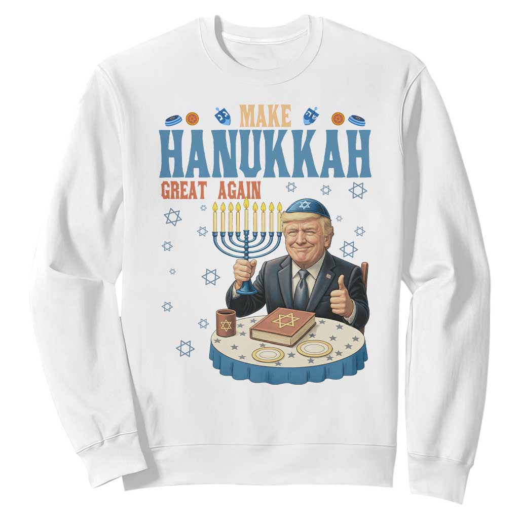 Funny Jewish Holiday Sweatshirt Make Hanukkah Great Again Ugly Gift TS12 White Print Your Wear