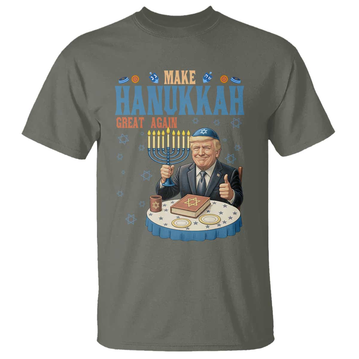Funny Jewish Holiday T Shirt Make Hanukkah Great Again Ugly Gift TS12 Military Green Print Your Wear