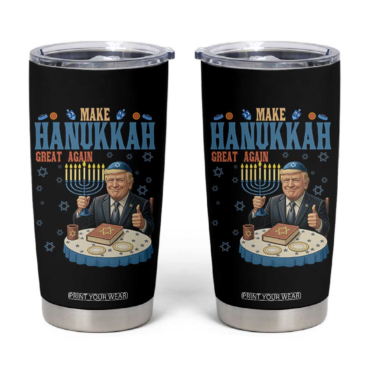 Funny Jewish Holiday Tumbler Cup Make Hanukkah Great Again Ugly Gift TS12 Black Print Your Wear