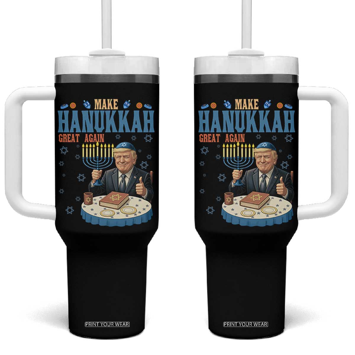 Funny Jewish Holiday Tumbler With Handle Make Hanukkah Great Again Ugly Gift TS12 One Size: 40 oz Black Print Your Wear