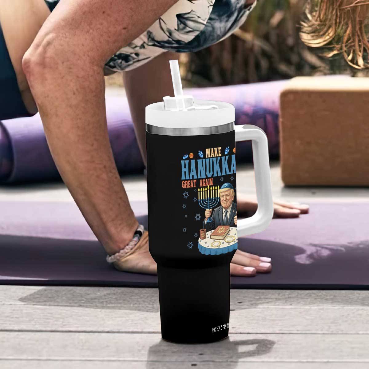 Funny Jewish Holiday Tumbler With Handle Make Hanukkah Great Again Ugly Gift TS12 Print Your Wear