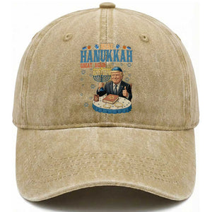 Funny Jewish Holiday Washed Cotton Baseball Cap Make Hanukkah Great Again Ugly Gift TS12 Print Your Wear