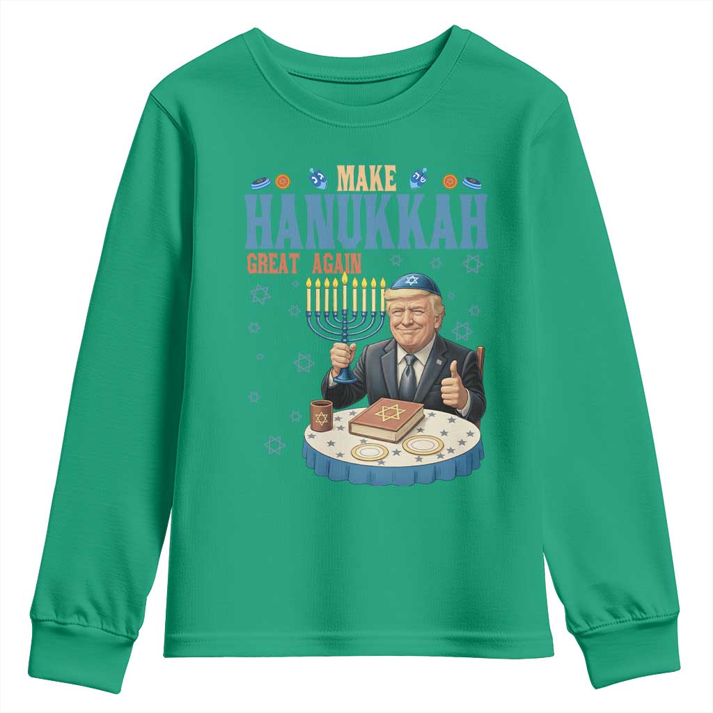 Funny Jewish Holiday Youth Sweatshirt Make Hanukkah Great Again Ugly Gift TS12 Irish Green Print Your Wear