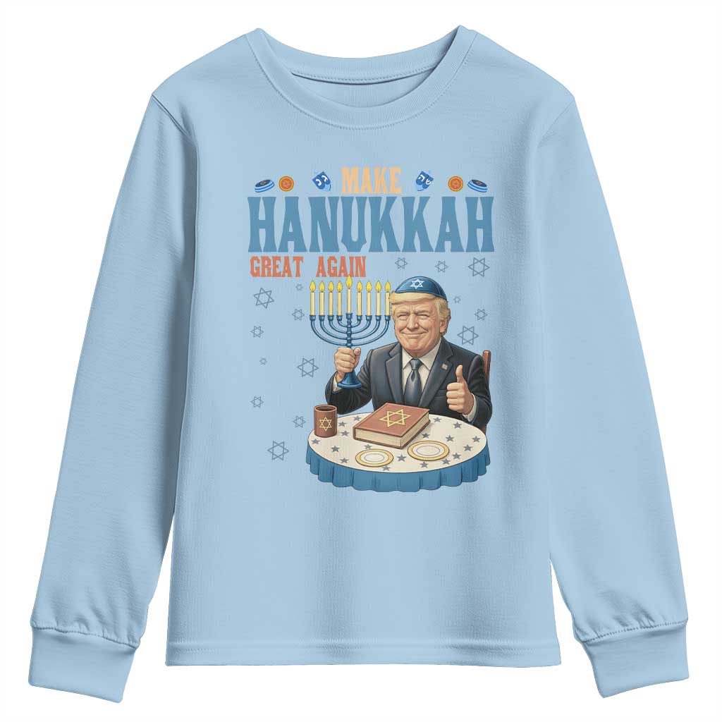 Funny Jewish Holiday Youth Sweatshirt Make Hanukkah Great Again Ugly Gift TS12 Light Blue Print Your Wear