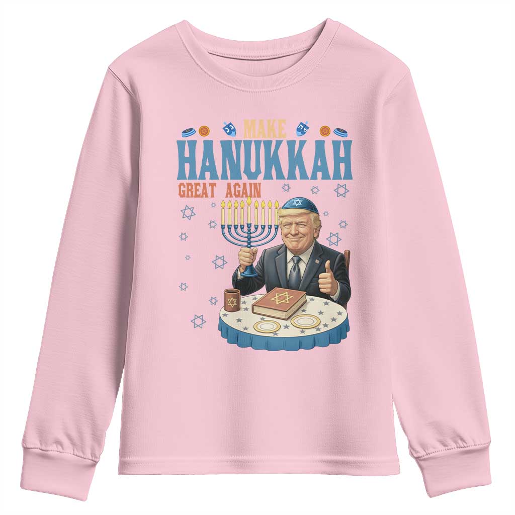 Funny Jewish Holiday Youth Sweatshirt Make Hanukkah Great Again Ugly Gift TS12 Light Pink Print Your Wear