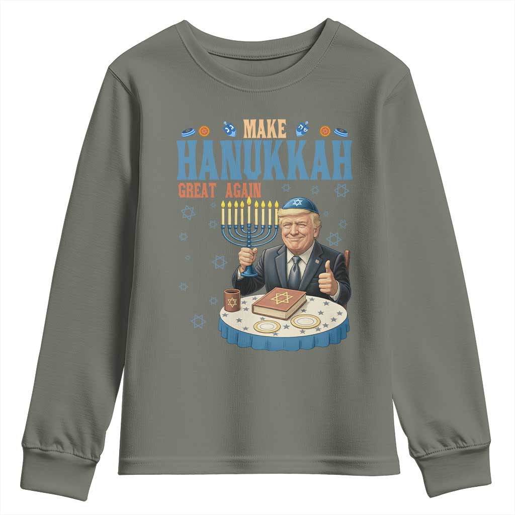 Funny Jewish Holiday Youth Sweatshirt Make Hanukkah Great Again Ugly Gift TS12 Military Green Print Your Wear