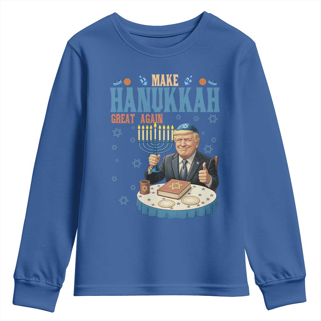 Funny Jewish Holiday Youth Sweatshirt Make Hanukkah Great Again Ugly Gift TS12 Royal Blue Print Your Wear