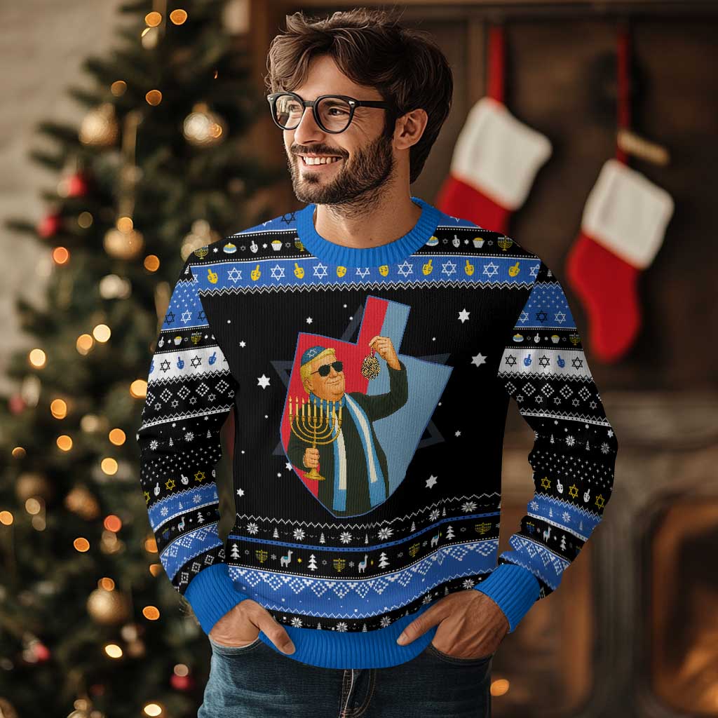 Funny Trump Hanukkah Ugly Sweater Festival Of Lights Gift TS12 Black Blue Print Your Wear
