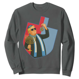 Funny Hanukkah Trump Sweatshirt Festival Of Lights Gift TS12 Dark Heather Print Your Wear