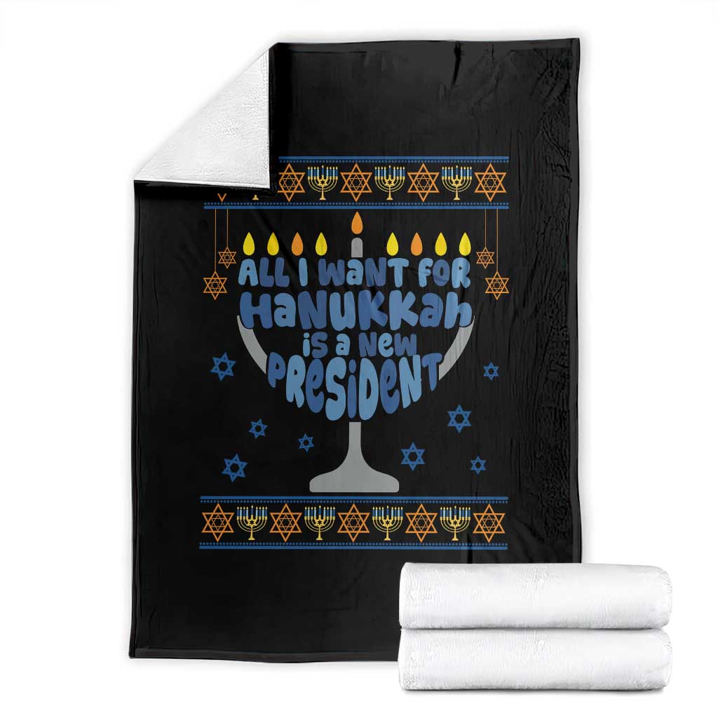 Funny Political Ugly Throw Blanket All I Want For Hanukkah Is A New President TS12 Black Print Your Wear