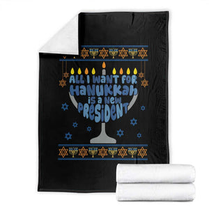 Funny Political Ugly Throw Blanket All I Want For Hanukkah Is A New President TS12 Black Print Your Wear