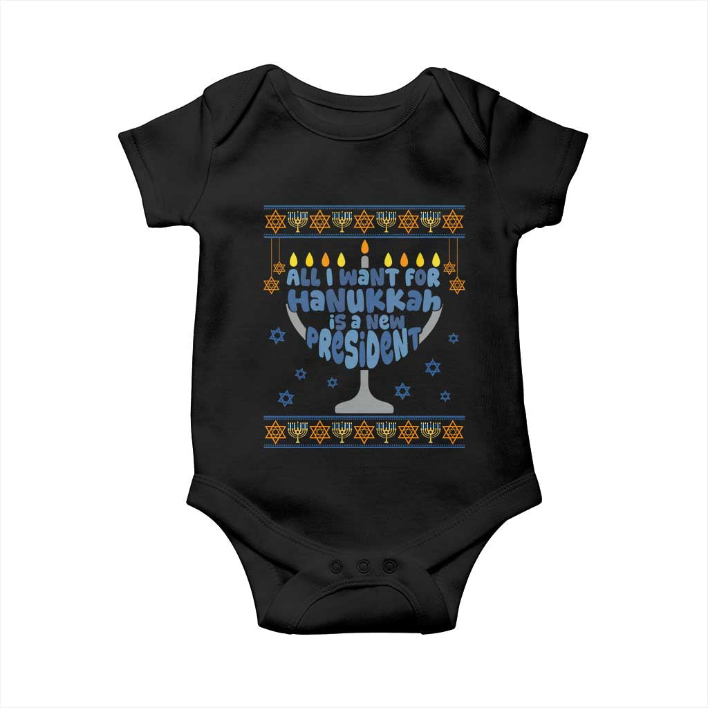 Funny Political Ugly Baby Onesie All I Want For Hanukkah Is A New President TS12 Black Print Your Wear