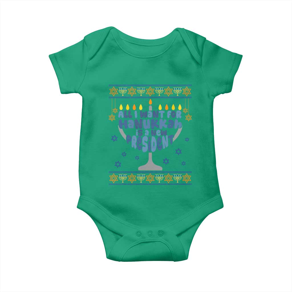 Funny Political Ugly Baby Onesie All I Want For Hanukkah Is A New President TS12 Irish Green Print Your Wear