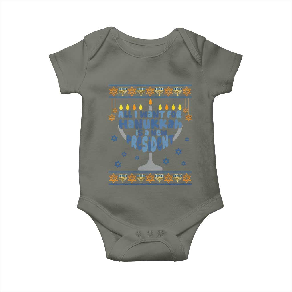 Funny Political Ugly Baby Onesie All I Want For Hanukkah Is A New President TS12 Military Green Print Your Wear