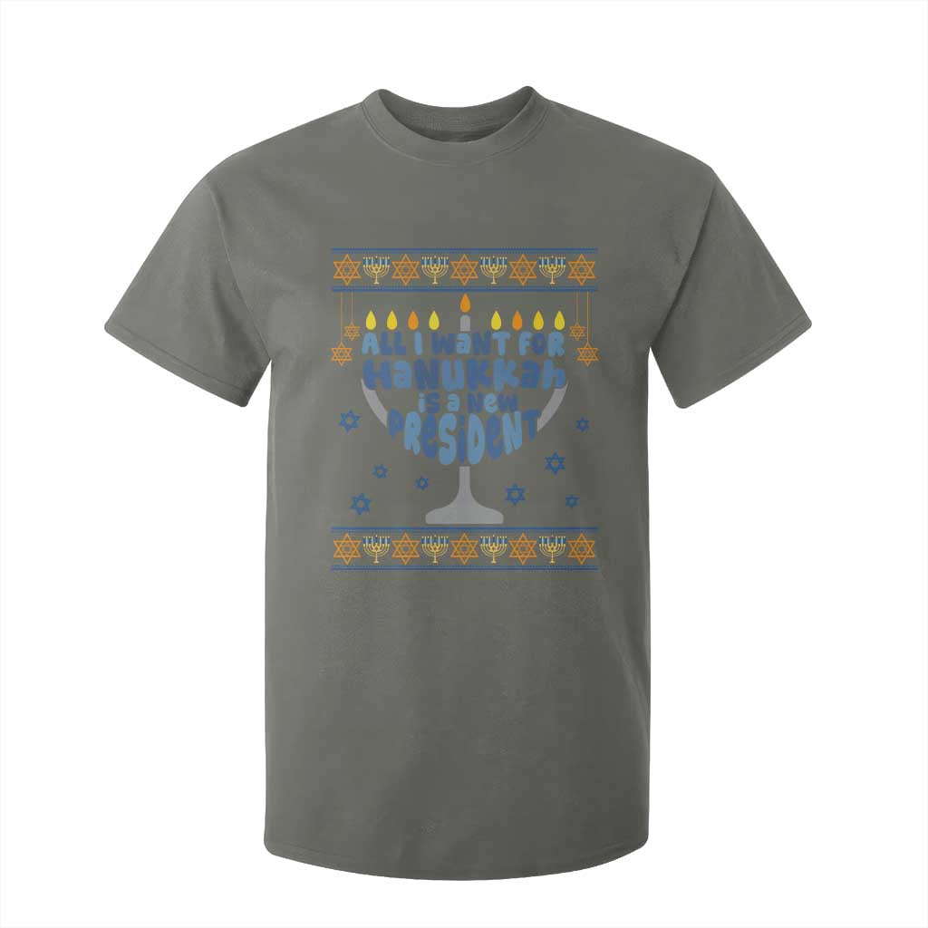 Funny Political Ugly T Shirt For Kid All I Want For Hanukkah Is A New President TS12 Military Green Print Your Wear