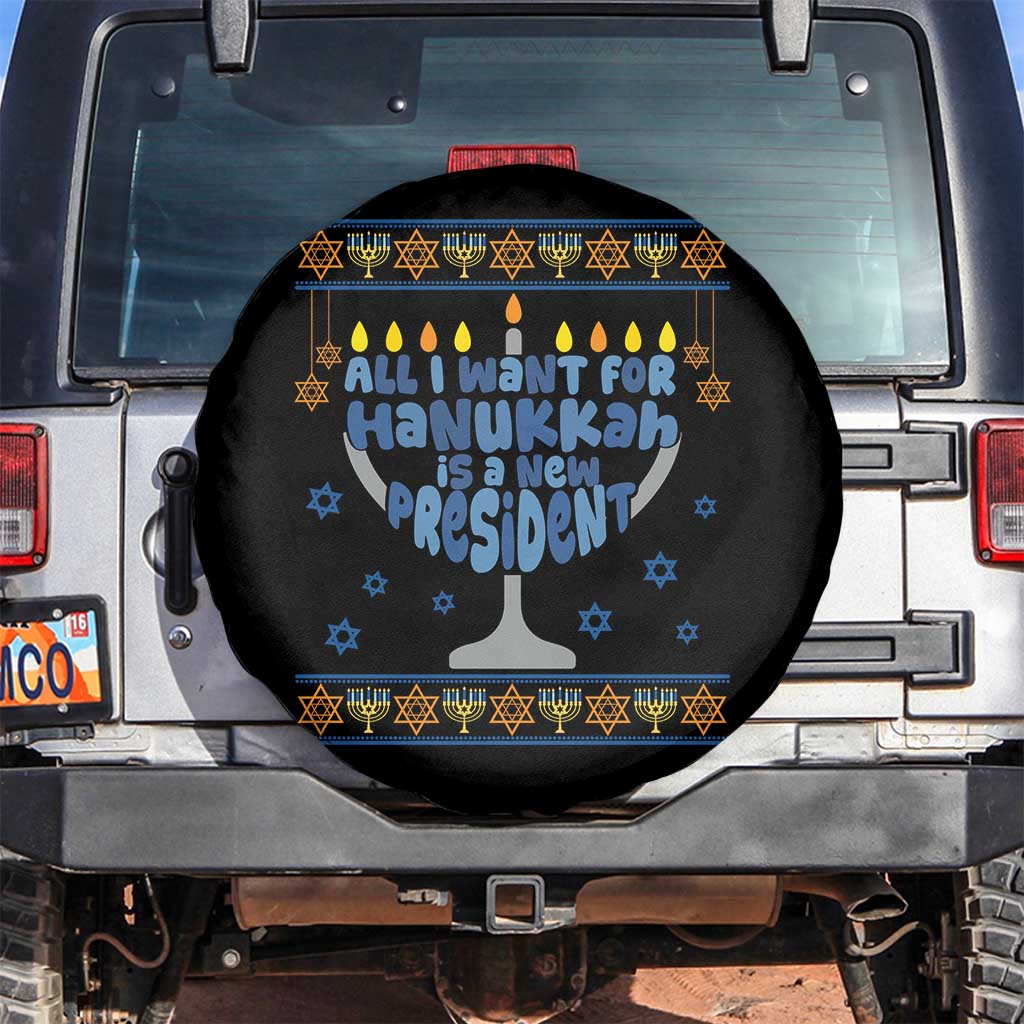 Funny Political Ugly Spare Tire Cover All I Want For Hanukkah Is A New President TS12 No hole Black Print Your Wear
