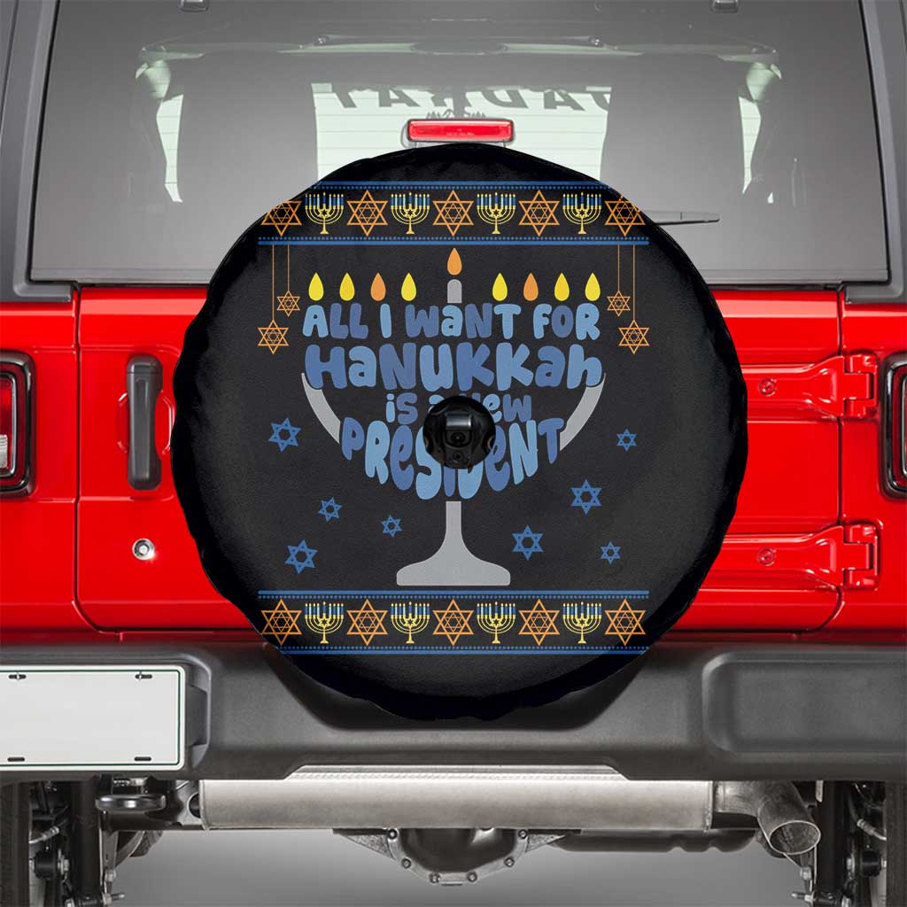 Funny Political Ugly Spare Tire Cover All I Want For Hanukkah Is A New President TS12 Black Print Your Wear