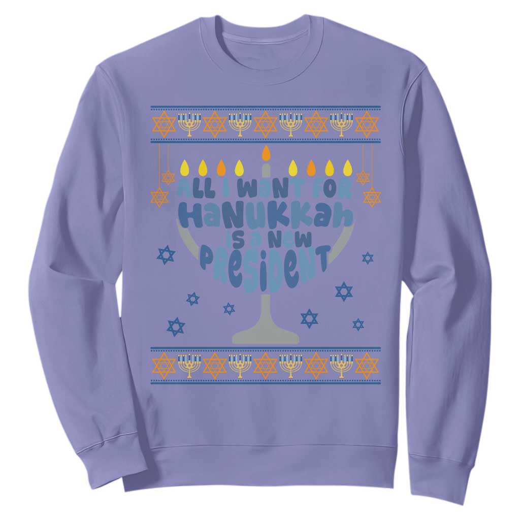 Funny Political Ugly Sweatshirt All I Want For Hanukkah Is A New President TS12 Violet Print Your Wear