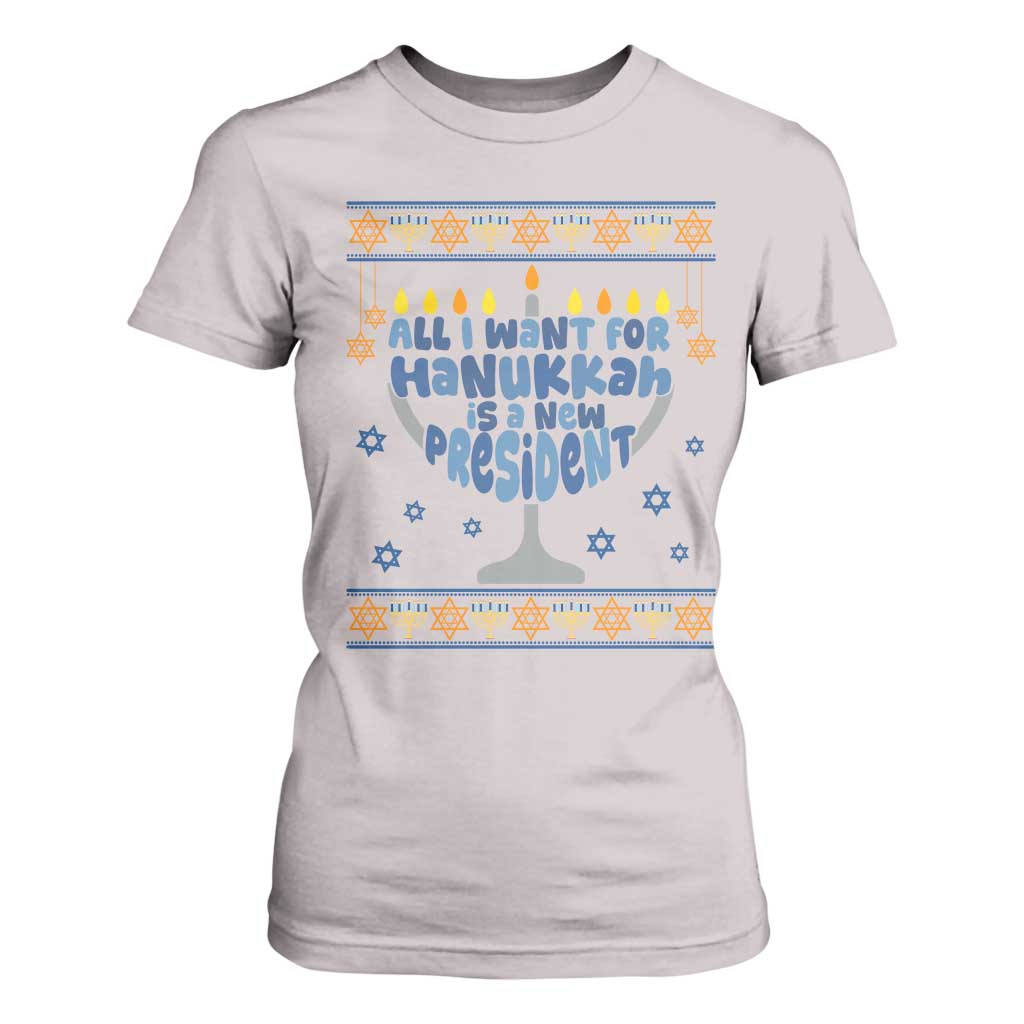 Funny Political Ugly T Shirt For Women All I Want For Hanukkah Is A New President TS12 Ice Gray Print Your Wear