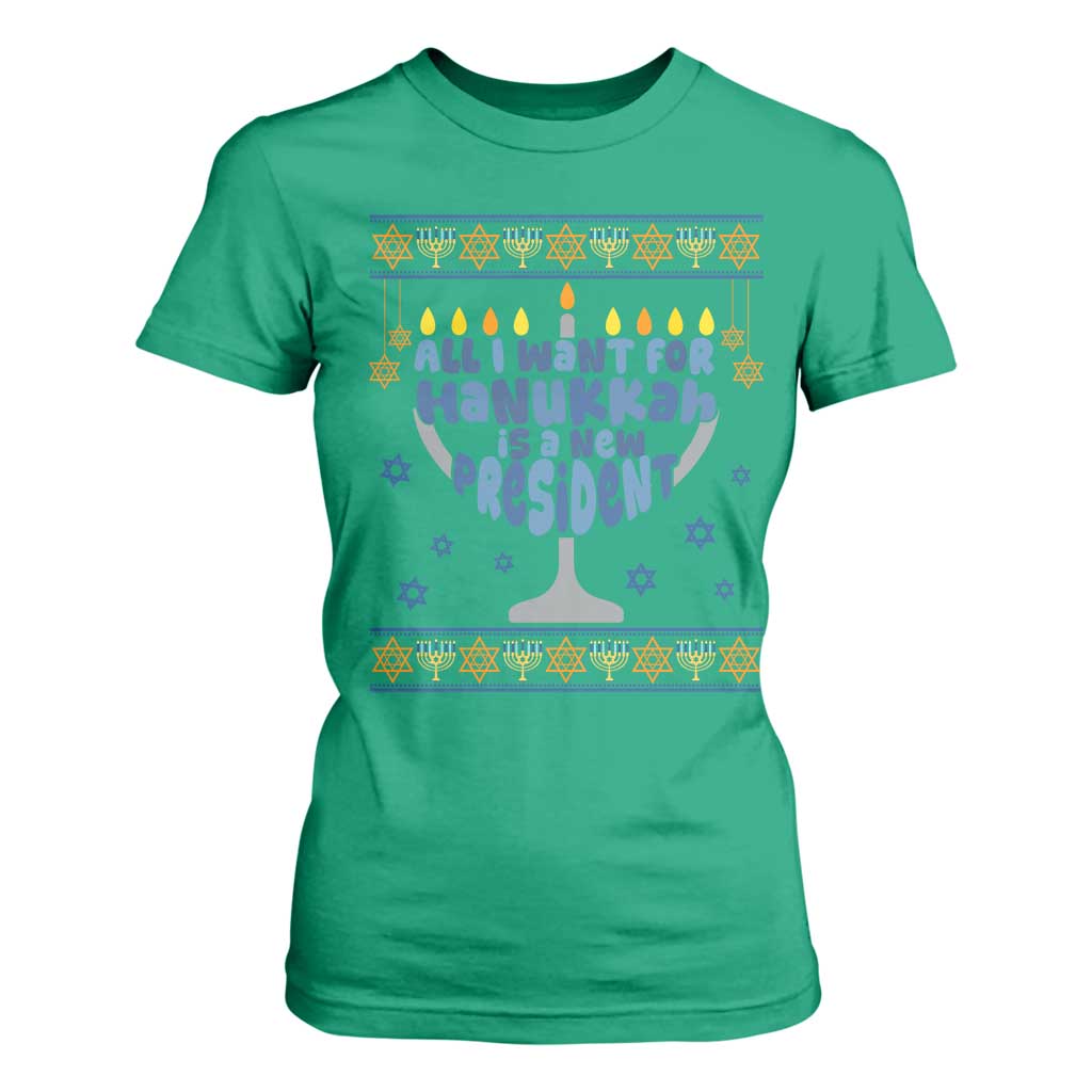 Funny Political Ugly T Shirt For Women All I Want For Hanukkah Is A New President TS12 Irish Green Print Your Wear