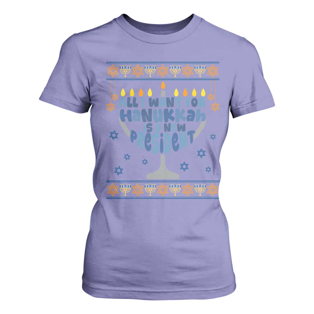 Funny Political Ugly T Shirt For Women All I Want For Hanukkah Is A New President TS12 Violet Print Your Wear