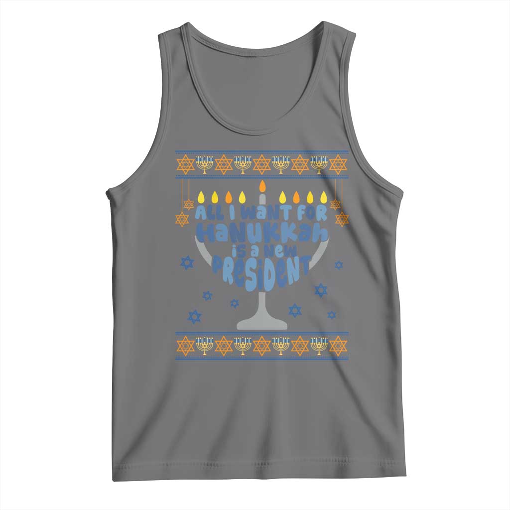 Funny Political Ugly Tank Top All I Want For Hanukkah Is A New President TS12 Black Heather Print Your Wear