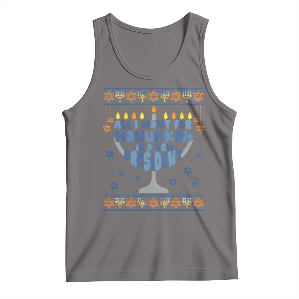 Funny Political Ugly Tank Top All I Want For Hanukkah Is A New President TS12 Deep Heather Print Your Wear