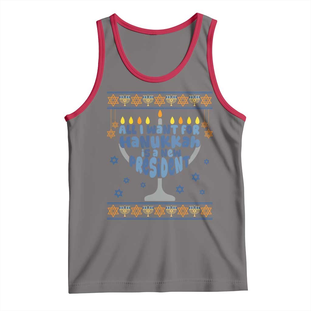 Funny Political Ugly Tank Top All I Want For Hanukkah Is A New President TS12 Deep Heather Red Print Your Wear