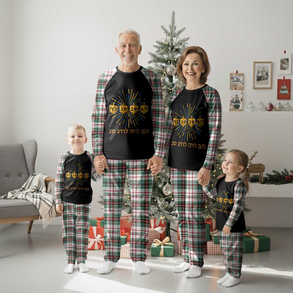Hanukkah Dreidel Hebrew Quote Plaid Pajama Set Nes Gadol Haya Po Jewish Gift TS12 Christmas Plaid Print Your Wear