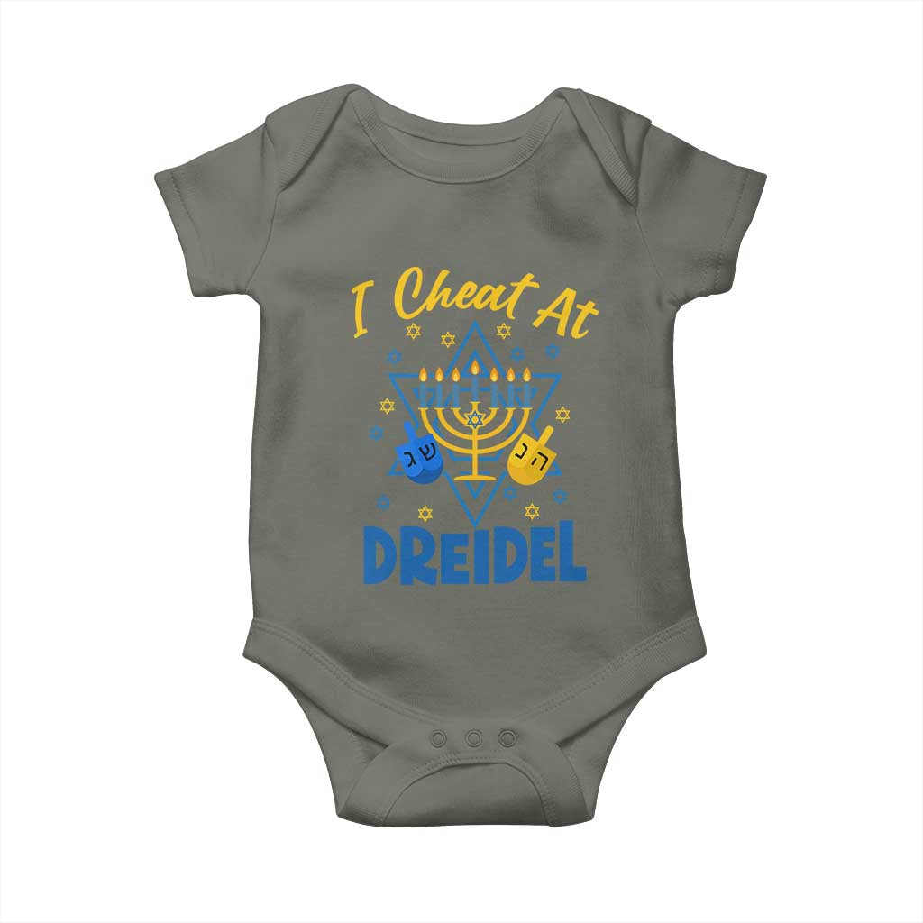 I Cheat At Dreidel Baby Onesie Funny Hanukkah Jewish Gift TS12 Military Green Print Your Wear