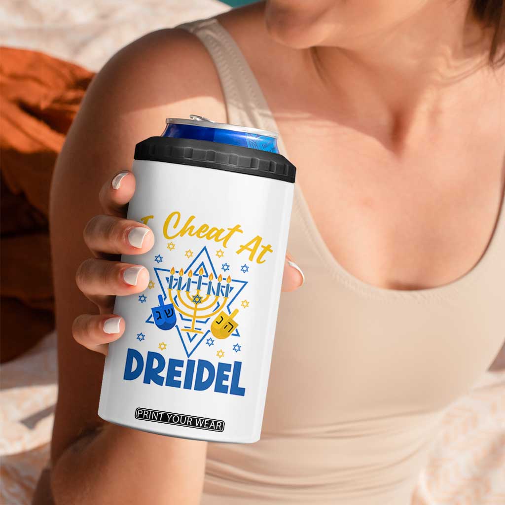 I Cheat At Dreidel 4 in 1 Can Cooler Tumbler Funny Hanukkah Jewish Gift TS12 Print Your Wear
