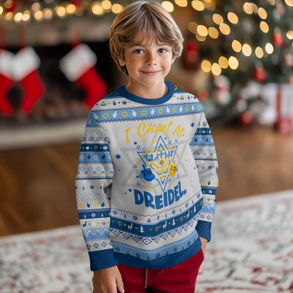 I Cheat At Dreidel Hanukkah Ugly Sweater Funny Jewish Gift TS12 Gray Blue Print Your Wear