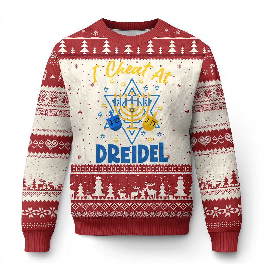 I Cheat At Dreidel Ugly Christmas Sweater Funny Hanukkah Jewish Gift TS12 Beige Red Print Your Wear