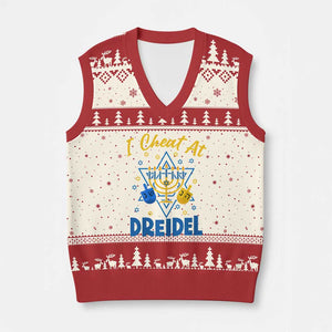 I Cheat At Dreidel V-Neck Knit Sweater Vest Funny Hanukkah Jewish Gift TS12 Beige Red Print Your Wear