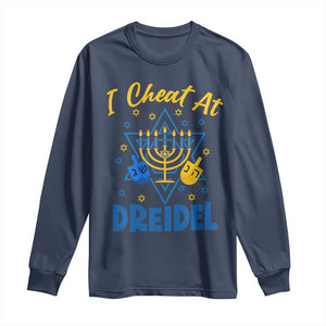 I Cheat At Dreidel Long Sleeve Shirt Funny Hanukkah Jewish Gift TS12 Navy Print Your Wear