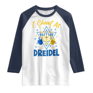 I Cheat At Dreidel Raglan Shirt Funny Hanukkah Jewish Gift TS12 White Navy Print Your Wear