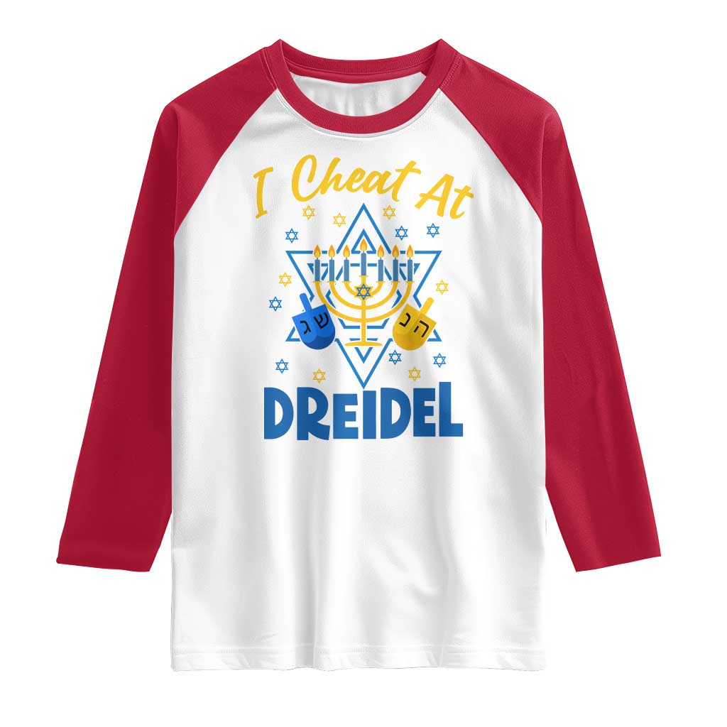 I Cheat At Dreidel Raglan Shirt Funny Hanukkah Jewish Gift TS12 White Red Print Your Wear