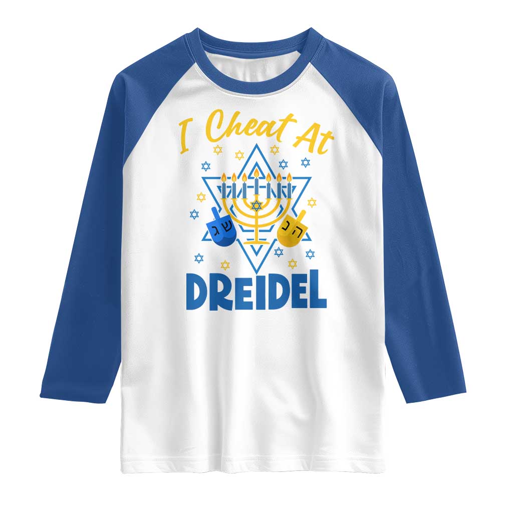 I Cheat At Dreidel Raglan Shirt Funny Hanukkah Jewish Gift TS12 White Royal Print Your Wear