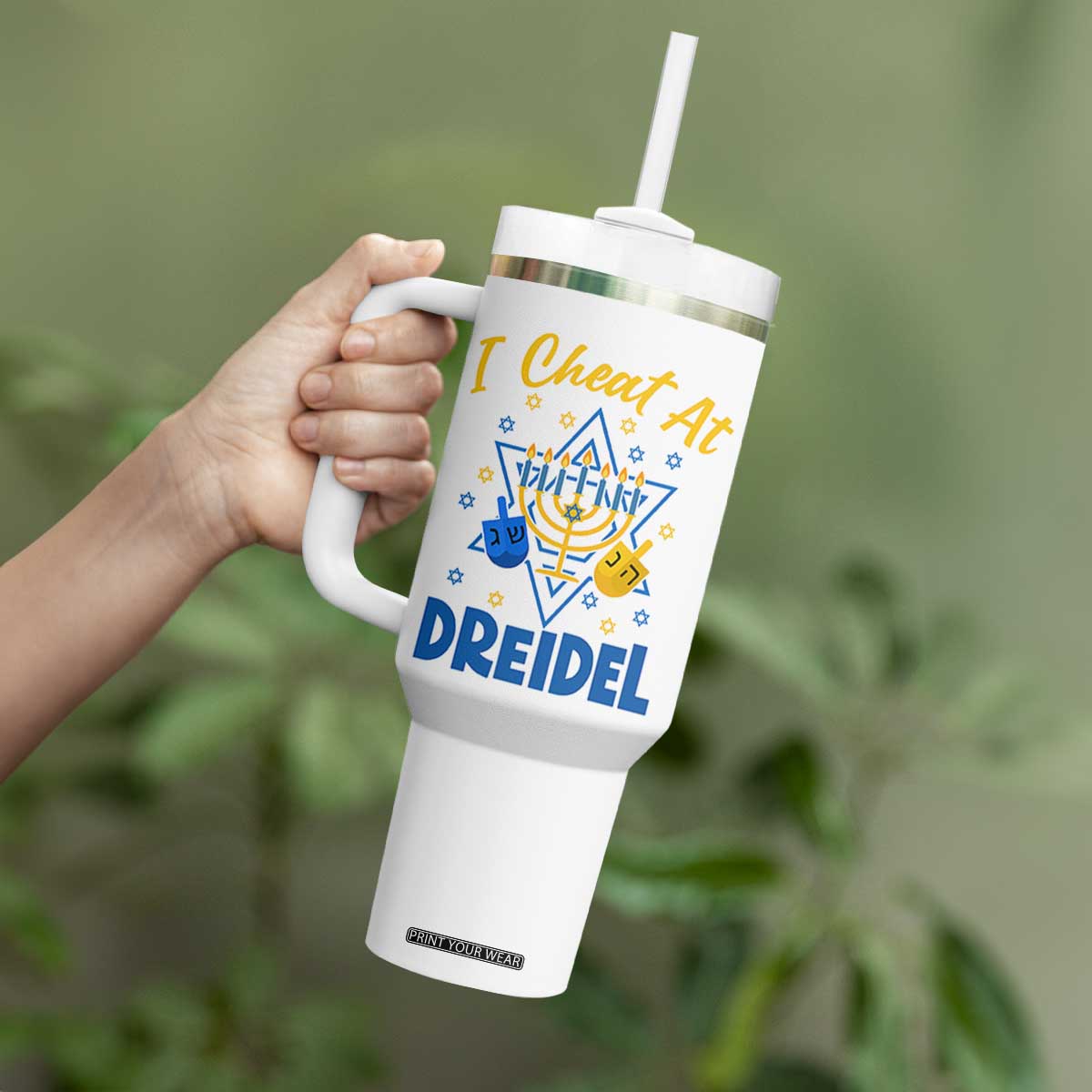 I Cheat At Dreidel Tumbler With Handle Funny Hanukkah Jewish Gift TS12 Print Your Wear