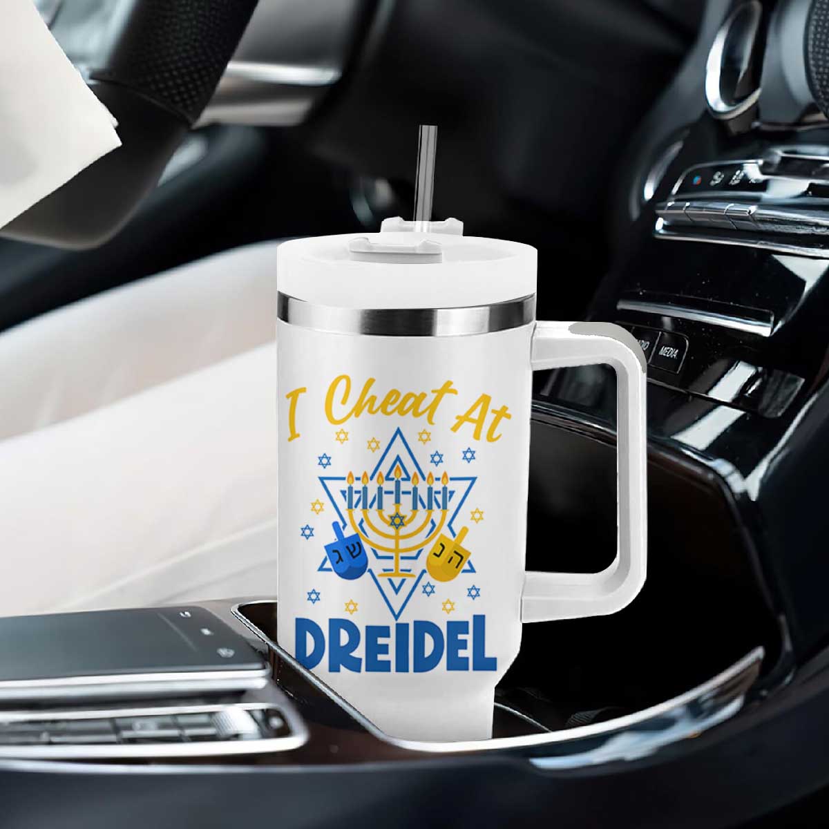 I Cheat At Dreidel Tumbler With Handle Funny Hanukkah Jewish Gift TS12 Print Your Wear