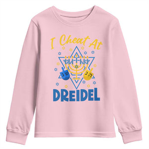 I Cheat At Dreidel Youth Sweatshirt Funny Hanukkah Jewish Gift TS12 Light Pink Print Your Wear