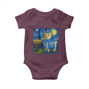 Starry Hanukkah Night Baby Onesie Funny Llama Jewish Holiday Gift TS12 Maroon Print Your Wear
