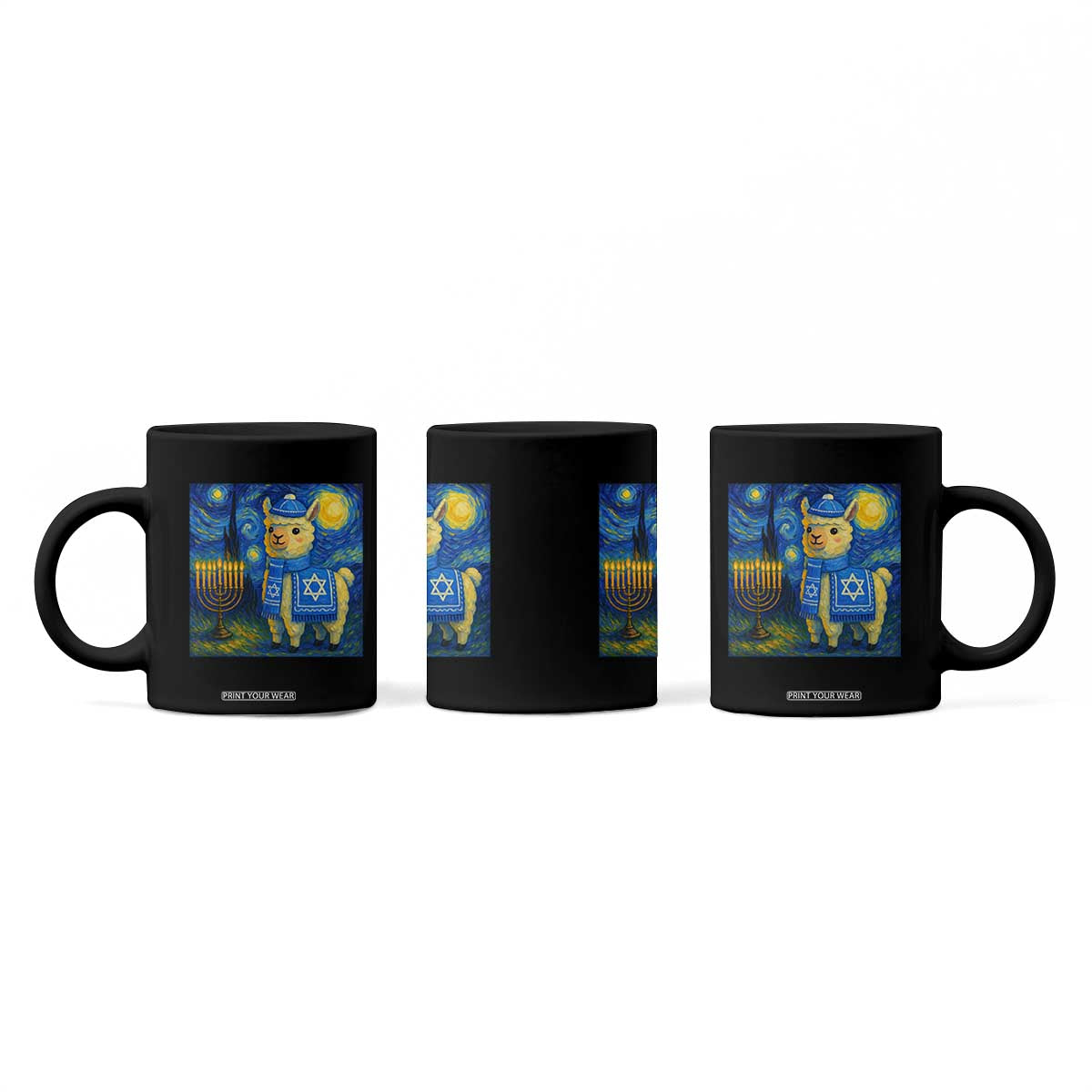 Starry Hanukkah Night Coffee Mug Funny Llama Jewish Holiday Gift TS12 Print Your Wear