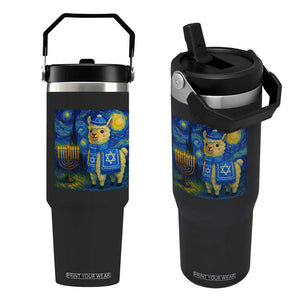 Starry Hanukkah Night Flip Straw Tumbler Funny Llama Jewish Holiday Gift TS12 One Size: 30 oz Black Print Your Wear